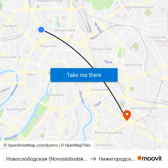 Новослободская (Novoslobodskaya) to Нижегородский map