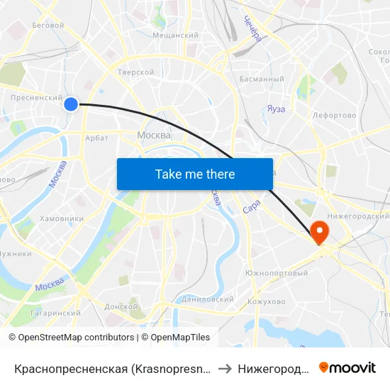 Краснопресненская (Krasnopresnenskaya) to Нижегородский map