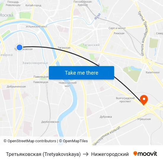 Третьяковская (Tretyakovskaya) to Нижегородский map