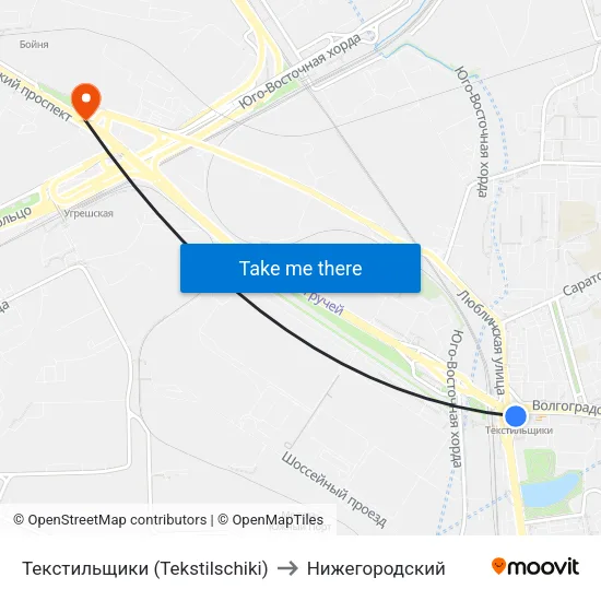 Текстильщики (Tekstilschiki) to Нижегородский map