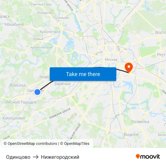 Одинцово to Нижегородский map