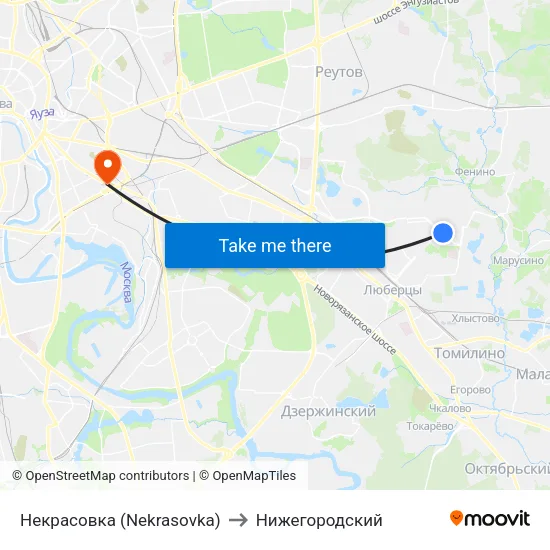 Некрасовка (Nekrasovka) to Нижегородский map