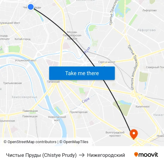 Чистые Пруды (Chistye Prudy) to Нижегородский map