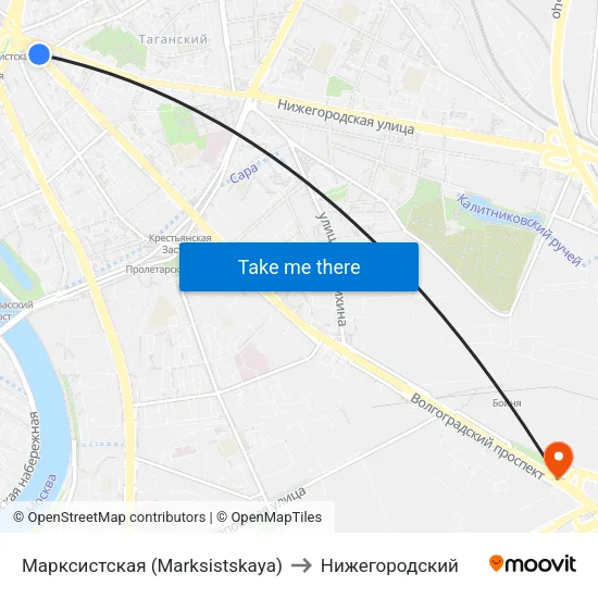 Марксистская (Marksistskaya) to Нижегородский map
