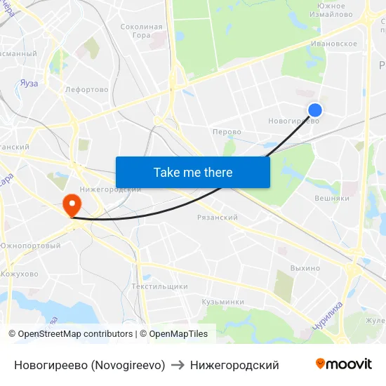 Новогиреево (Novogireevo) to Нижегородский map