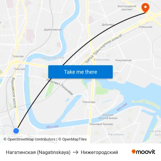 Нагатинская (Nagatinskaya) to Нижегородский map