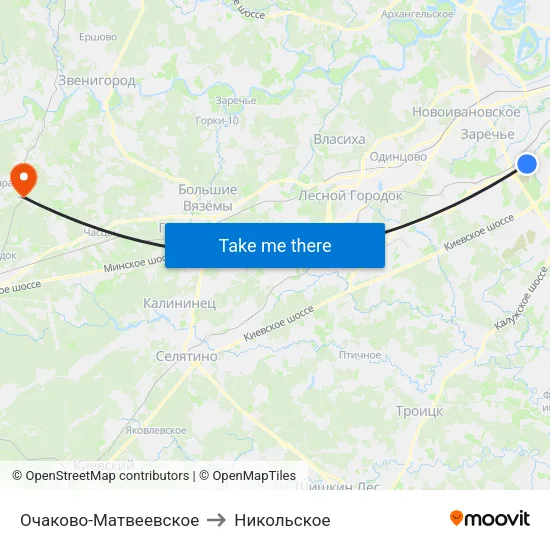 Очаково-Матвеевское to Никольское map