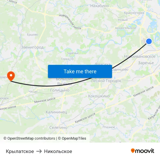 Крылатское to Никольское map