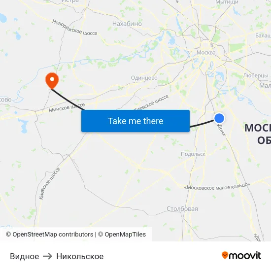 Видное to Никольское map