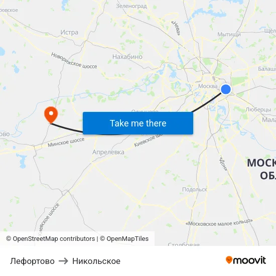 Лефортово to Никольское map
