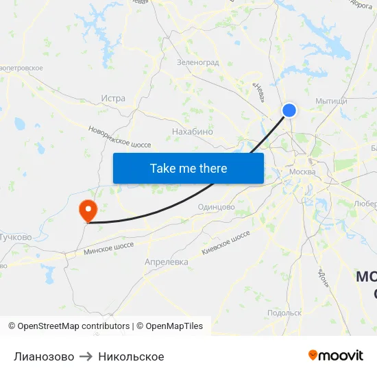 Лианозово to Никольское map