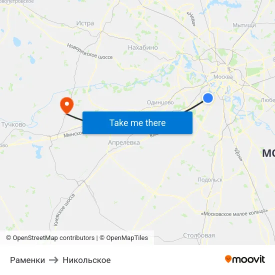 Раменки to Никольское map