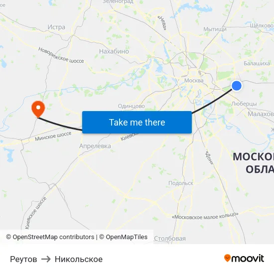 Реутов to Никольское map
