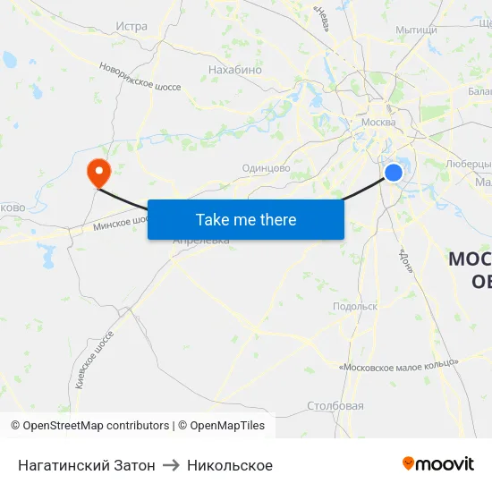 Нагатинский Затон to Никольское map