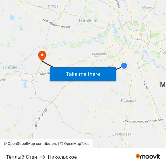 Тёплый Стан to Никольское map