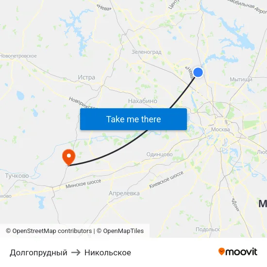 Долгопрудный to Никольское map