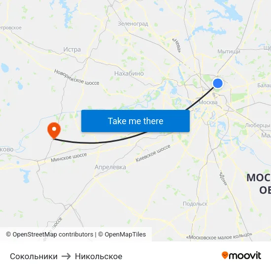 Сокольники to Никольское map