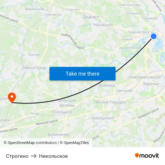 Строгино to Никольское map