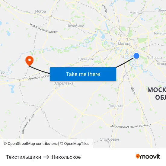 Текстильщики to Никольское map