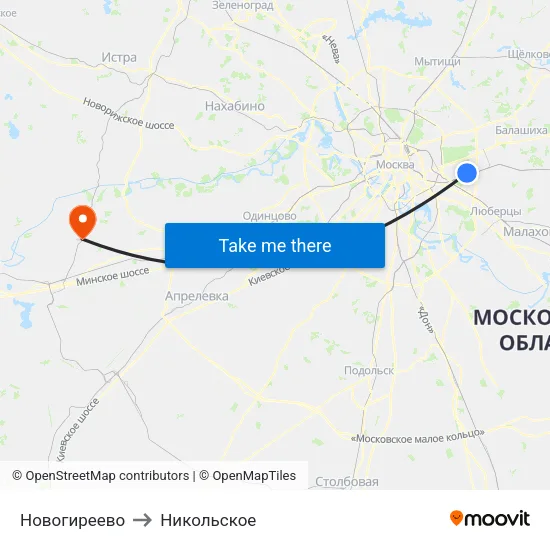 Новогиреево to Никольское map