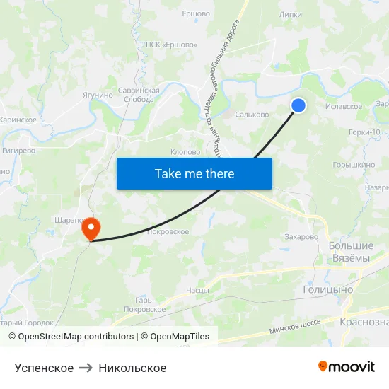 Успенское to Никольское map