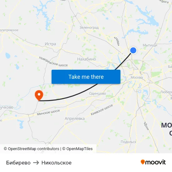 Бибирево to Никольское map