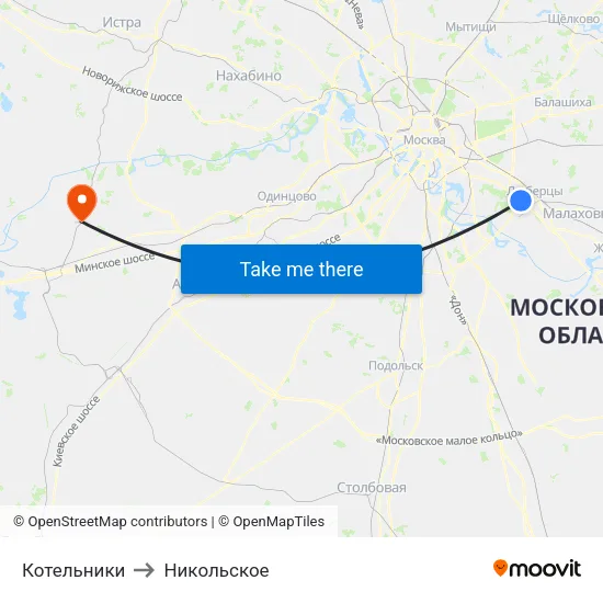 Котельники to Никольское map