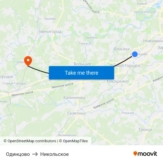 Одинцово to Никольское map
