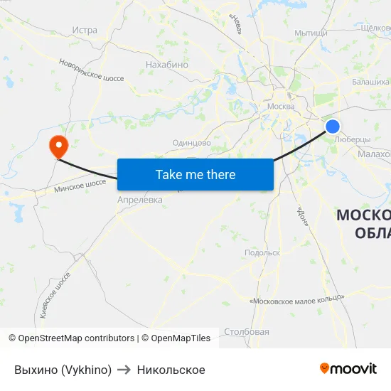 Выхино (Vykhino) to Никольское map