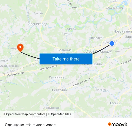 Одинцово to Никольское map