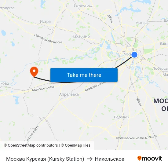 Москва Курская (Kursky Station) to Никольское map