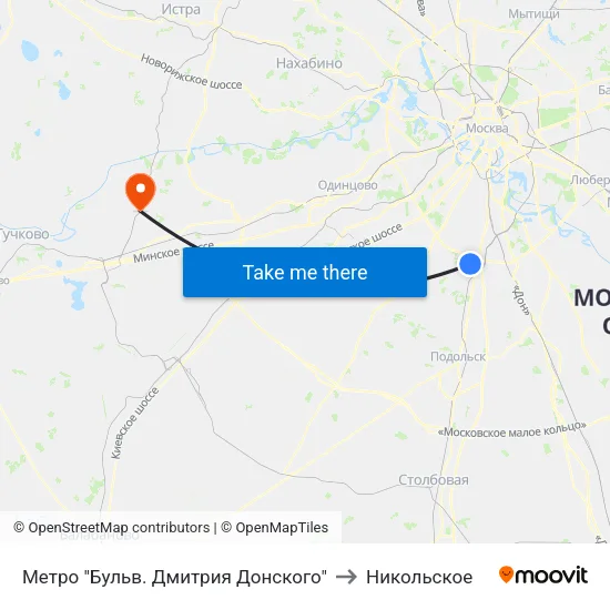 Метро "Бульв. Дмитрия Донского" to Никольское map