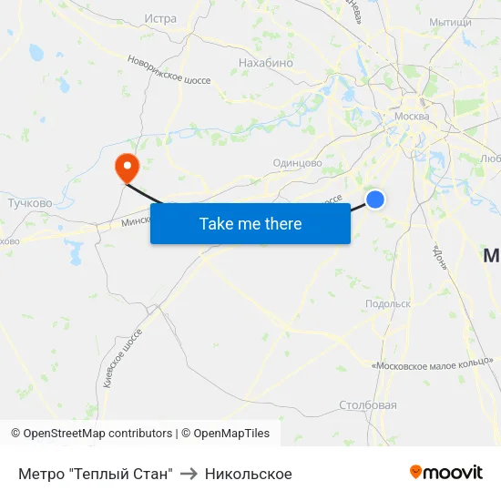 Метро "Теплый Стан" to Никольское map