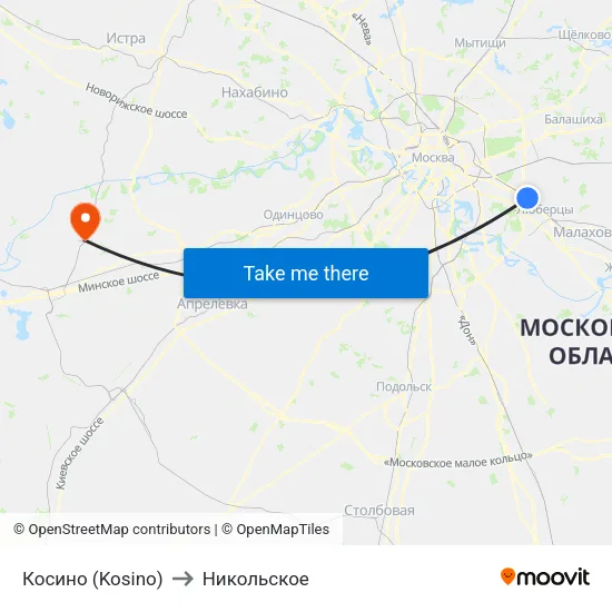 Косино (Kosino) to Никольское map