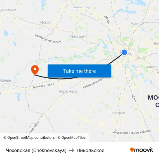 Чеховская (Chekhovskaya) to Никольское map