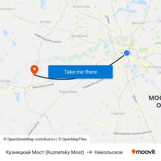 Кузнецкий Мост (Kuznetsky Most) to Никольское map