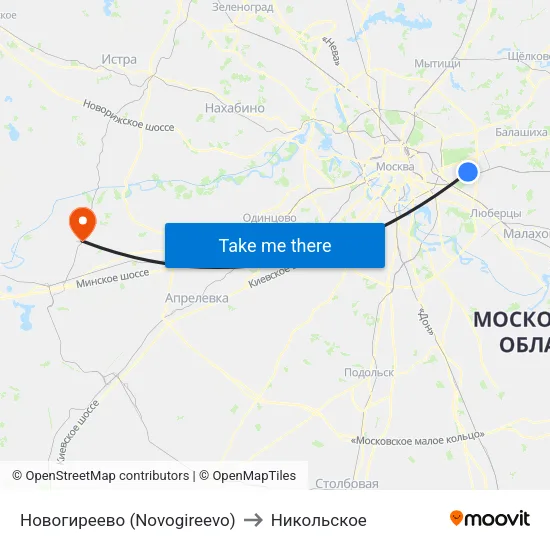 Новогиреево (Novogireevo) to Никольское map