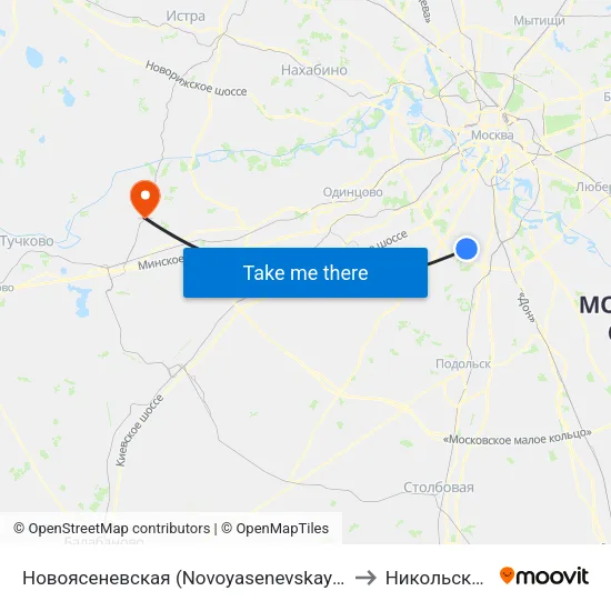 Новоясеневская (Novoyasenevskaya) to Никольское map