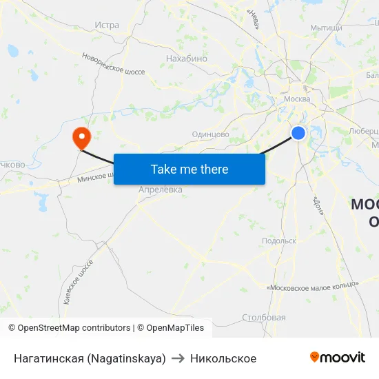 Нагатинская (Nagatinskaya) to Никольское map