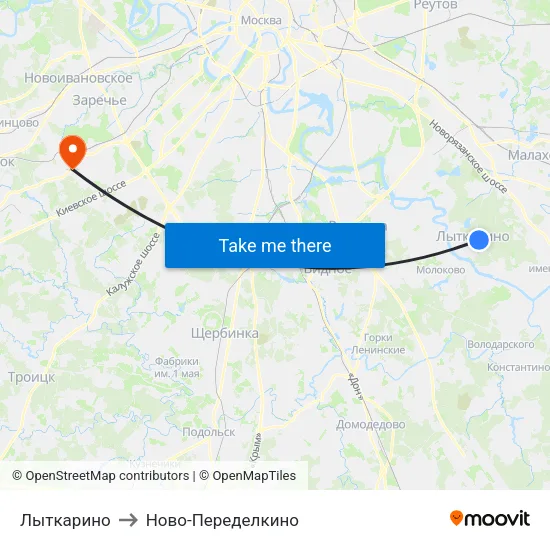 Лыткарино to Ново-Переделкино map