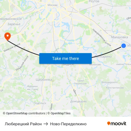 Люберецкий Район to Ново-Переделкино map