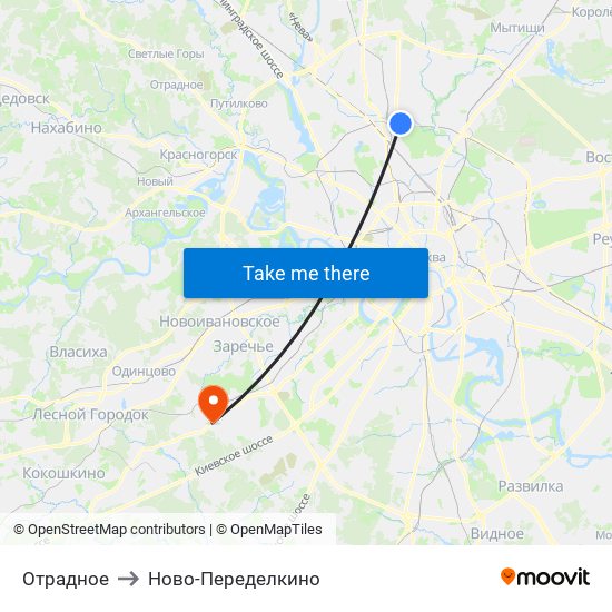 Отрадное to Ново-Переделкино map