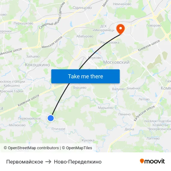 Первомайское to Ново-Переделкино map