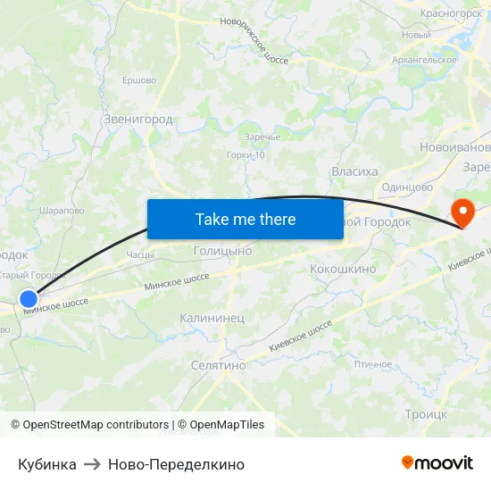 Кубинка to Ново-Переделкино map