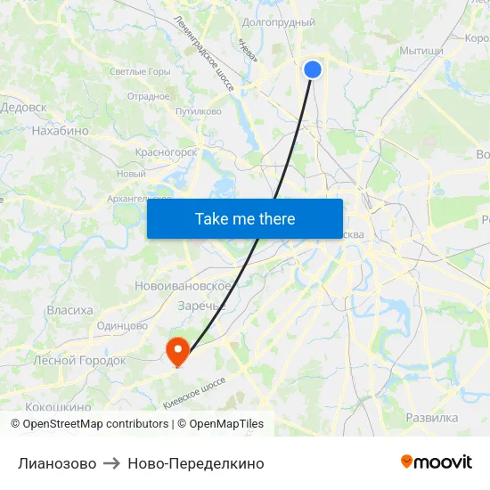 Лианозово to Ново-Переделкино map