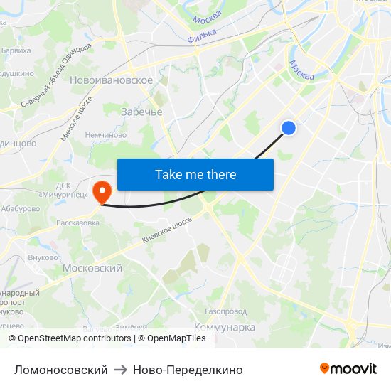 Ломоносовский to Ново-Переделкино map