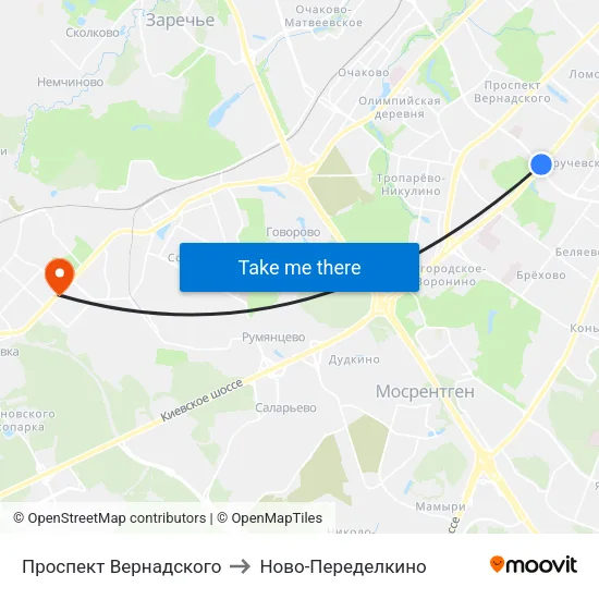 Проспект Вернадского to Ново-Переделкино map