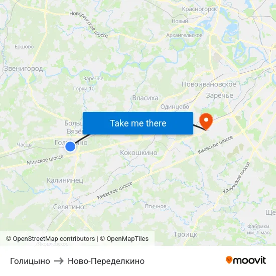 Голицыно to Ново-Переделкино map