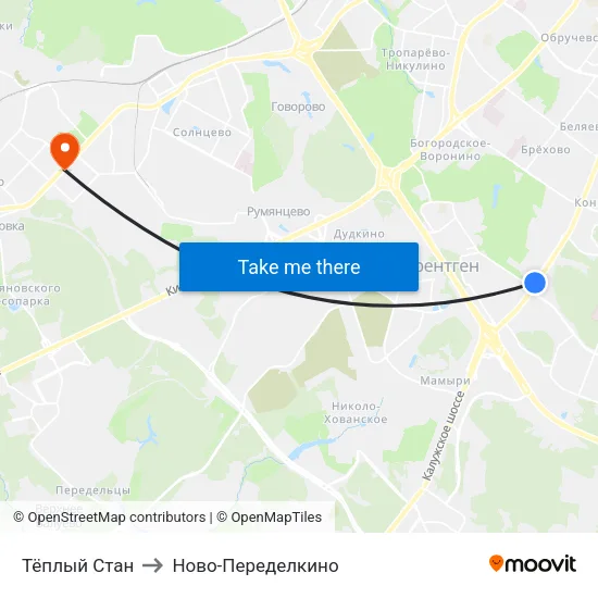 Тёплый Стан to Ново-Переделкино map