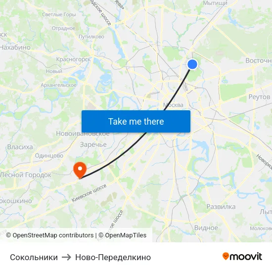 Сокольники to Ново-Переделкино map